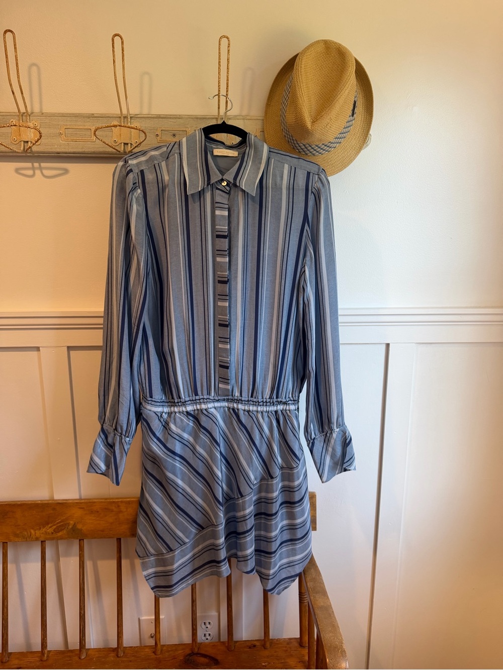 Ramy Brook Blue & White Striped Shirt Dress